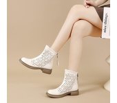 Botas huecas de cuero genuino retro para mujer con suela gruesa y cordones, zapatos casuales con cremallera coreana para mujer 35 beige
