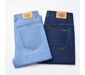 Pantalones vaqueros finos Tencel de alta calidad para hombre, pantalones vaqueros de pierna recta holgados informales de negocios a la moda clásicos, pantalones de marca elásticos para hombre 28 azul claro
