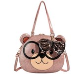 Bolso de hombro de dibujos animados estilo muñeca, lleno de ternura y diversión. color rosa