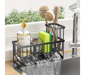 Estante de fregadero autodrenante de acero inoxidable, escurridor para fregadero de cocina, soporte para esponja y jabón, organizador para fregadero de cocina negro