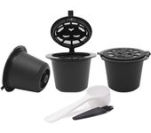 Cápsulas de café multiusos reutilizables, color negro, taza con cuchara, cepillo, cápsula de café rellenable, filtro de recarga, artículos de café, regalo negro