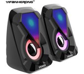 Altavoces de computadora con cable USB, subwoofer estéreo de graves, luz LED colorida para portátiles, teléfonos inteligentes, reproductores de MP3 negro