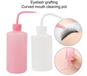 Botella de limpieza de pestañas de 250/500 ml con boca estrecha, escala transparente, herramienta de maquillaje para extensiones de pestañas a prueba de fugas, botella de lavado de goteo de tubo largo de plástico PP 250ml color rosa