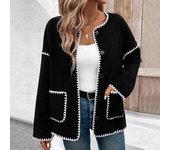 Chaqueta rockera holgada con bloques de color para mujer de otoño e invierno S negro