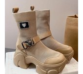 Botas de plataforma para mujer, de otoño e invierno, con suela alta, transpirables, sin cordones, de punto, elásticas y de tacón alto. 35 caqui