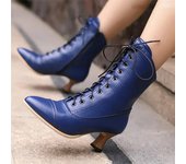 Nuevas botas de tacón alto con cordones para mujer, botas de caballero retro con tacón grueso y cremallera, botas hasta el tobillo con punta en pico, botas cortas de moda, talla 34-43 35