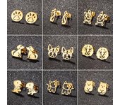 Pendientes de moda con forma de pata de perro para mujer y niño, aretes de metal con forma de bulldog, pastor y gato, piercing para oreja pequeño Gold Color