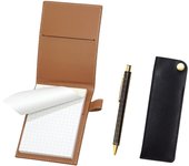 Estuche para minicuaderno de piel de vaca reciclada color moca con gancho lateral, color negro NQ30K, mango grueso, metal, punta recta, doble anodizado, cuadrícula negro