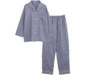 Pijama de gasa doble Suimin Care fabricado en Japón, manga larga, primavera, verano y otoño, tallas S, M, L, 3 L, saxofón azul marino [Kaitak Family] para mujer (L, Marina) azul oscuro