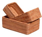 Cestas de almacenamiento de mimbre rectangulares, caja de mimbre tejida apilable, organizador de aperitivos, soporte para armarios de cocina, estante