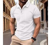 Polo de jacquard de verano para hombre, camisetas sencillas de otoño, polos de manga corta con botones y solapa de color liso a la moda S blanco