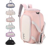 Bolso grande para gimnasio y deportes para mujer, mochila impermeable, bolsa portátil de fin de semana de viaje con separación seca y húmeda negro
