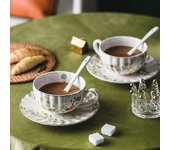 Taza y plato de café de flores simples y frescas, juego de dos piezas de exquisita Taza de cerámica, taza de agua, taza de té de flores, taza para leche