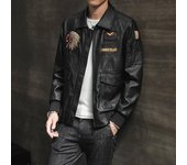 Chaqueta de cuero para hombre Otoño Nueva tendencia casual punk europea y americana Chaqueta de cuero bordada Chaqueta de motocicleta para jóvenes Chaqueta de hombre Tendencia M