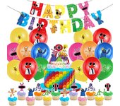 44 Uds. Decoración de fiesta Rainbow-Friend con pancarta, globos para decoración de tartas para cumpleaños de niños