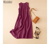 ZANZEA Vestido de algodón Vestido sin mangas con cuello en V de verano para mujer 4XL beige