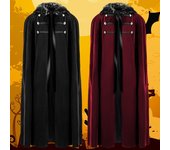 Chaqueta larga estilo punk para hombre, capa con capucha estilo steampunk gótico negro, capa de Halloween rojo