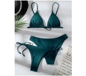 Conjunto de traje de baño sexy de 3 piezas para mujer, conjunto de microbikini con cordones, traje de baño femenino de cintura baja, traje de baño de playa S negro