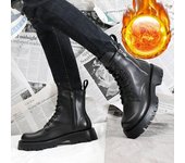Zapatos de invierno para hombre, Botas de cuero genuino, suela gruesa, cálidas, de felpa, para invierno frío, cuero de vaca, botines para hombre, color negro 39 negro
