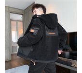 Abrigo de lana de piel de invierno para hombre, abrigo a la moda, solapa para hombre, chaqueta con capucha y cremallera cálida, prendas de vestir exteriores de talla grande XXXXL negro