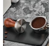 51/53/58MM Tamper de café en polvo Mango de madera Base plana roscada de acero inoxidable Grado alimenticio Desmontable Polvo para expreso Martillo Cafetera S