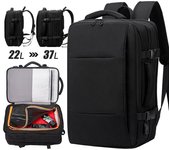 Mochila de mano expandible con puerto de carga USB Mochila de viaje para fin de semana para computadora portátil de 15,6 pulgadas gris claro