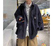Camisa de manga larga para hombre, chaqueta de pana Vintage estilo Hong Kong, Top informal holgado para adolescentes, primavera, nuevo S gris