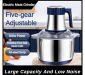 Picadora de carne eléctrica de gran potencia de 2L/3L/5L, mezcladora pequeña para el hogar, picadora de carne auxiliar automática Blue azul