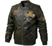 Chaqueta de cuero de vuelo de uniforme de béisbol de primavera nueva para hombre, chaqueta de cuero de PU bordada suelta de talla grande para motocicleta para hombre M negro
