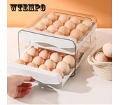 Organizador de almacenamiento de huevos del refrigerador Soporte de huevos para refrigerador Tipo cajón de 2 capas Contenedores de almacenamiento apilables Soporte de huevos de plástico transparente naranja