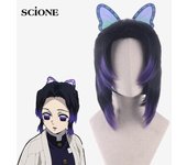 Anime japonés Demon Slayer: Kimetsu no Yaiba Kochou Shinobu, peluca de Cosplay, peluca de pelo negro púrpura Kochou Shinobu, disfraces + horquilla