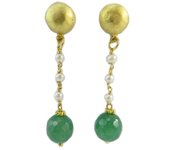 Les Trésors De Lily [Q5655] - Pendientes artesanales 'Cleopatra' oro blanco verde - 55x12 mm verde