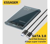 Essager Caja SATA de 2,5 pulgadas, carcasa USB 3,0 HDD, fundas de disco duro móvil para SSD, caja de almacenamiento SATA de 2,5 pulgadas, carcasa de disco duro negro transparente