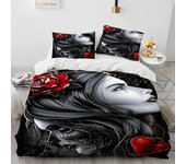 Juego de cama con edredón y funda de edredón con diseño de calavera gótica de terror en 3D para mujer y niña muerta, juego de cama con funda de edredón y funda de almohada, juego de cama tamaño queen 70x133cm 2pcs