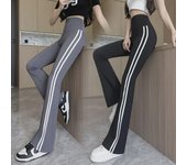 Pantalones acampanados de cintura alta con rayas laterales para mujer: pantalones Barbie de corte ajustado para abrigos de primavera M negro