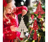 Cuenta de decoración de árbol de Navidad interior con estrella de madera colgante de pared cuerda de algodón Navidad A