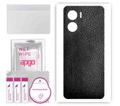 Adhesivo protector trasero apgo compatible con Vivo Y56 5G, lámina de vinilo - Patrón de cuero negro