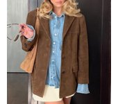 Chaqueta suelta con solapa retro de ante marrón para otoño e invierno, traje Maillard para mujer L marrón