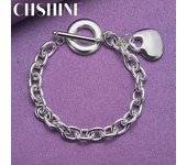 Pulsera CHSHINE de plata de ley 925 con forma de corazón macizo, cadena OT para mujer, joyería con abalorios de moda para bodas y fiestas. 20CM 8inches