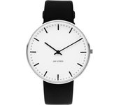 Reloj ARNE JACOBSEN 40mm Diseño Escandinavo Vida Diaria Diseño Impermeable sin Segundero CITYHALL Blanco Negro Cuero (Mano tranquila) 53202-2001 negro
