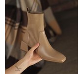 Otoño Invierno Nuevos Calcetines Hasta El Tobillo Zapatos Mujer Moda Talla Grande 42 Botas Cortas De Punto Mujer Sin Cordones Tacones Altos Botas De Mujer 37 café
