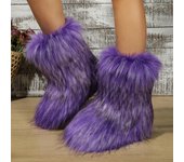 Botas de piel sintética para mujer, peludas y mullidas, con punta redonda, de gamuza, cómodas, cálidas, cortas, para nieve, para invierno, zapatos planos sin cordones, botas a media pantorrilla 36 púrpura