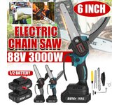Mini motosierra eléctrica de 6 pulgadas, 88 V, 3000 W, con 2 baterías, cortadora de carpintería, motosierra de poda, sierra de tala para jardín, herramienta eléctrica 1 x Battery