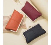 Elegante cartera larga de piel auténtica - Bolso de piel de vacuno de moda para mujer con cierre dorado y gran capacidad de almacenamiento