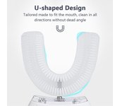Cepillo de dientes eléctrico ultrasónico en forma de U para adultos, resistente al agua IPX7, 4 modos negro