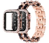 Funda + correa para Apple watch band 40mm 41mm 38mm 44mm 45mm 42mm 40 mm correa de reloj de Metal pulsera de Eslabón cubano iWatch serie 3 5 6 se 7 For 38mm
