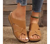 Suela gruesa de PU para zapatos de mamá, sandalias de mujer con tacón de cuña, zapatillas retro ahuecadas 36 negro