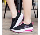 Zapatillas deportivas de mujer transpirables con suela gruesa y efecto balancín para uso informal y running 35 negro