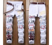 Pantalones punk para hombre, vaqueros ajustados de hip hop, vaqueros de moda para hombre, para discoteca, color blanco y negro, vaqueros con estampado de diseñador personal. 28 blanco