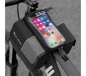 Bolsa de bicicleta de doble cara 2L, marco de bicicleta, bolsa de tubo frontal, bolsa para teléfono móvil con pantalla táctil, cremallera doble negro